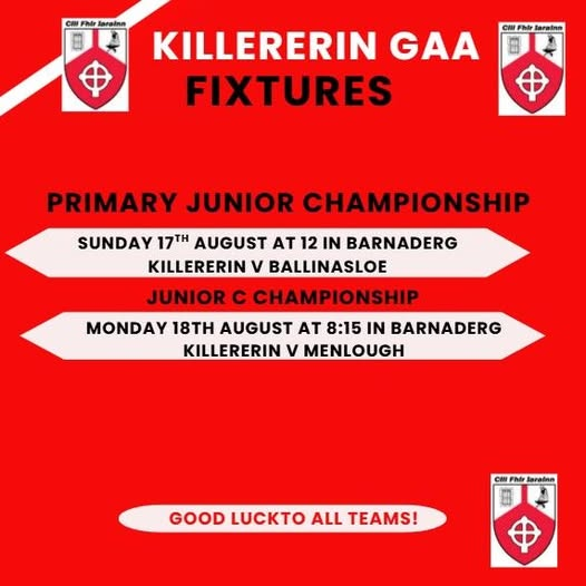 Killererin GAA Weekly Update – Fixtures, Results & Lotto News